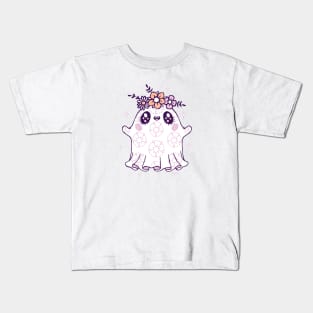 Kawaii Flower Crown Ghost Cutie Kids T-Shirt